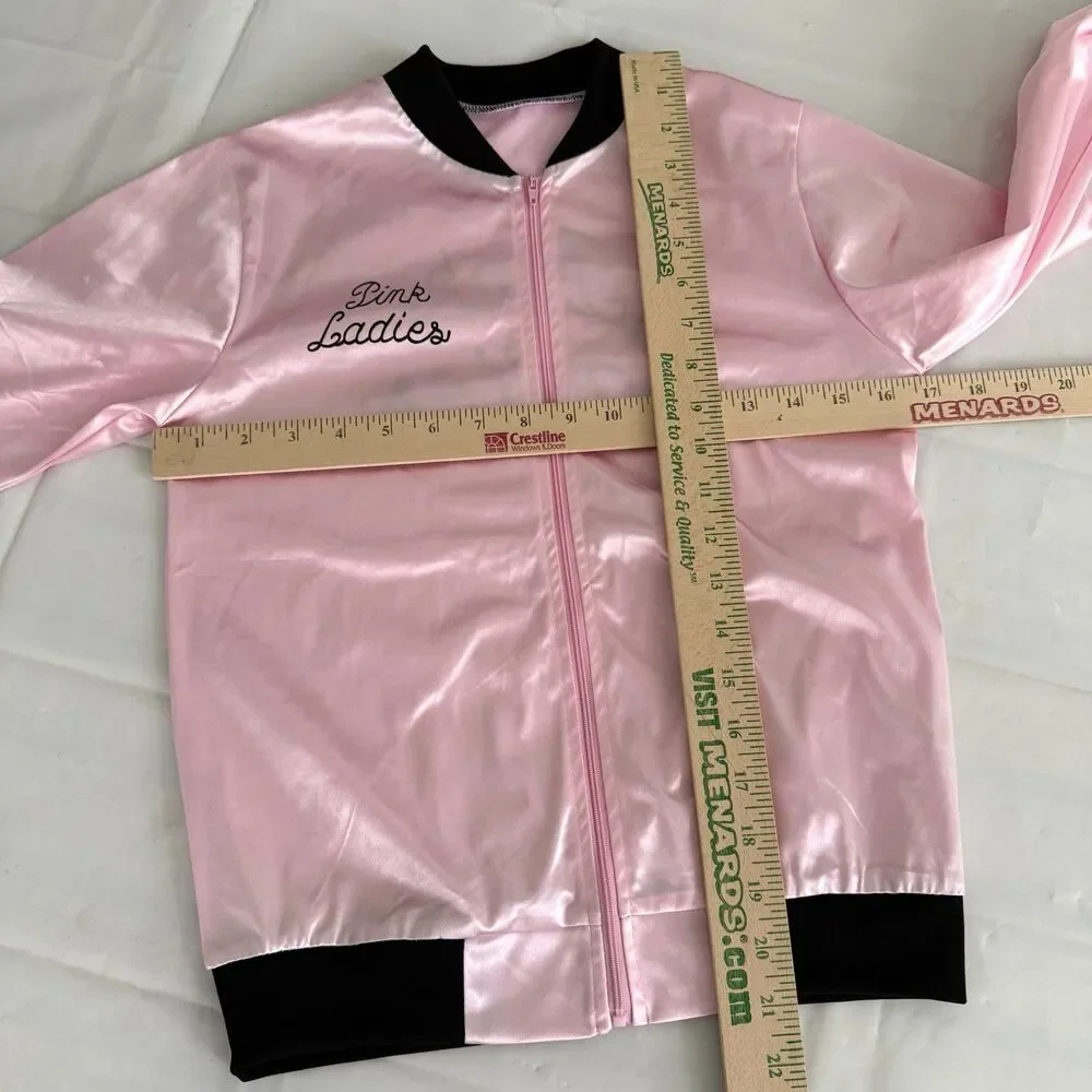 Grease Pink Ladies Jacket Kids Girl's M 10/12 Pink Satin Bomber Movie Costume
